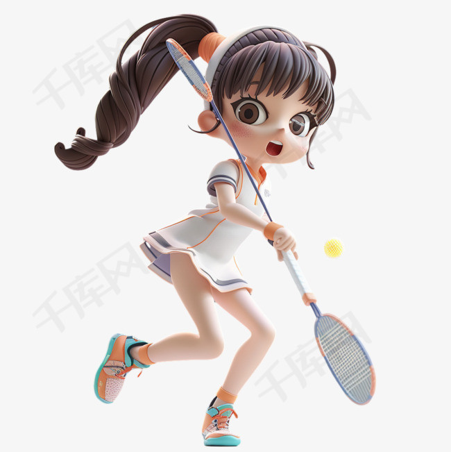 打网球免抠元素女孩开心3d