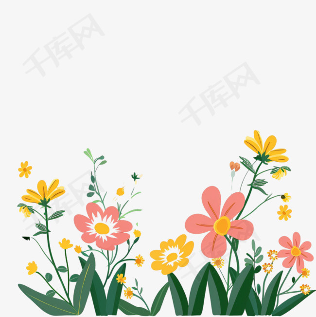 春天花朵插画边框底框装饰元素