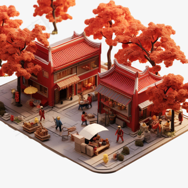 中式建筑模型元素立体免抠图案