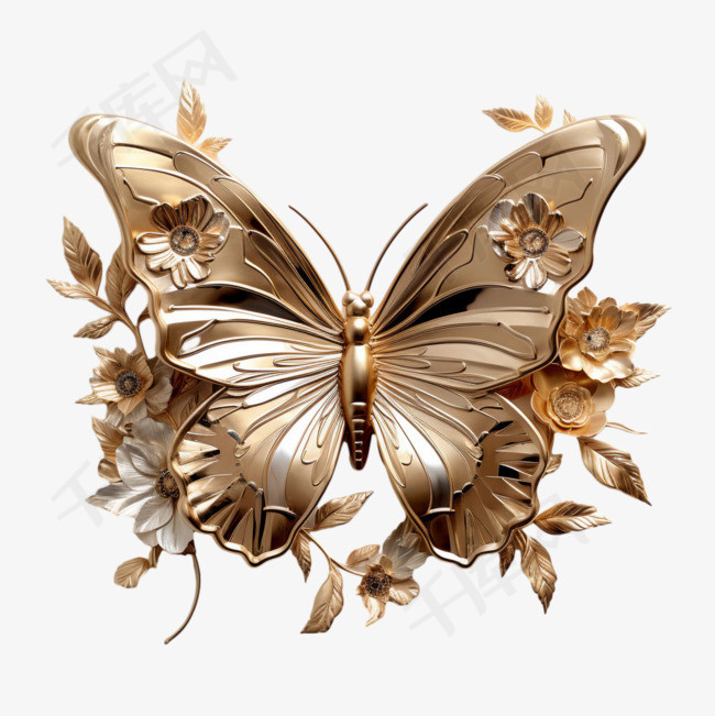 镂金蝴蝶元素立体免抠图案