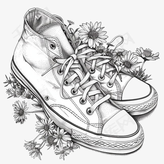 花朵鞋子元素立体免抠图案
