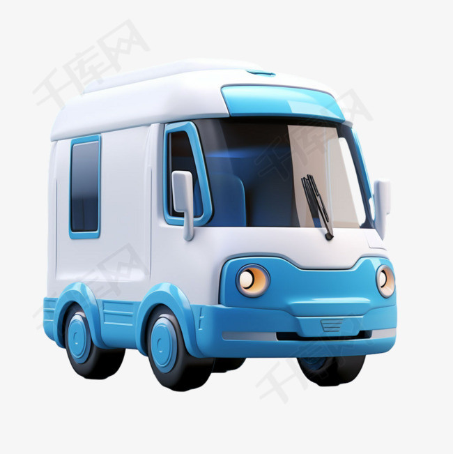 蓝色卡车元素立体免抠图案