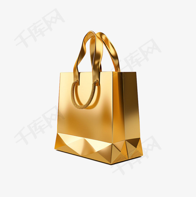 金色购物袋元素立体免抠图案