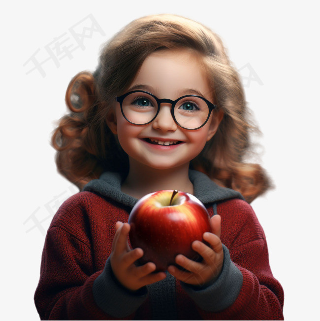 苹果女孩元素立体免抠图案