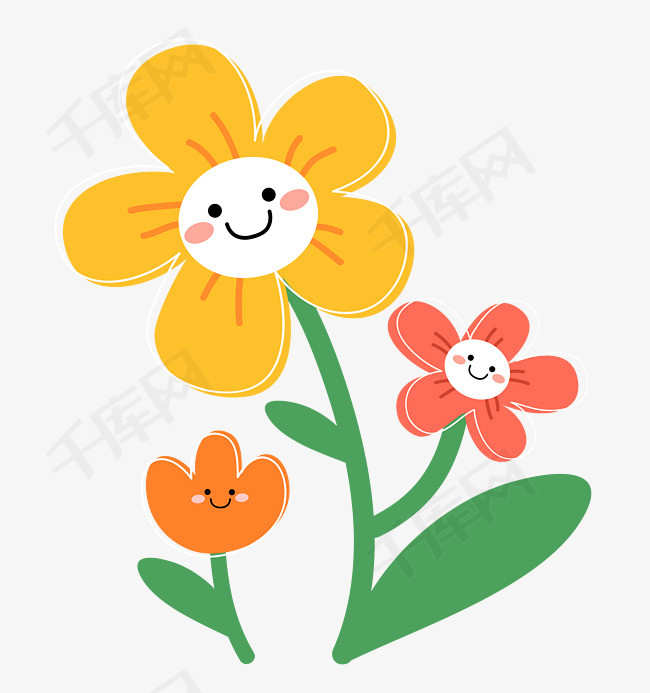 春天春分扁平可爱笑脸鲜花图片