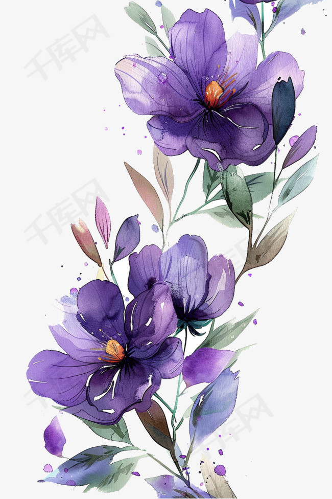 花朵紫色花免抠春天手绘元素