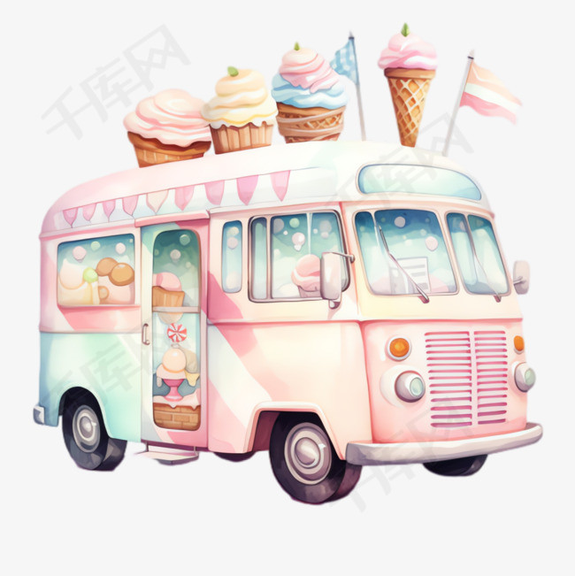 冰淇淋甜品车元素立体免抠图案