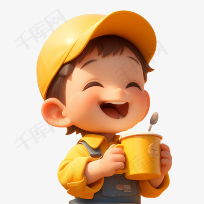 喝奶茶的少年卡通人物形象图片