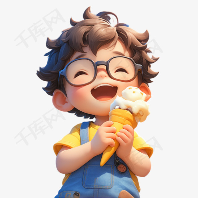 夏天吃冰淇淋的少年卡通人物形象