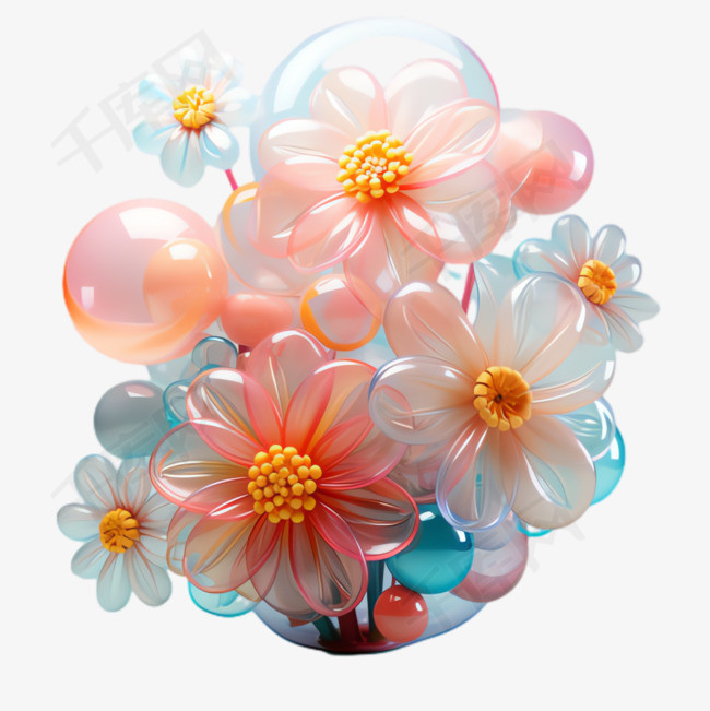 气球花朵元素立体免抠图案