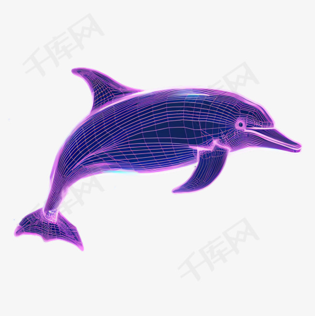 紫色海豚元素立体免抠图案