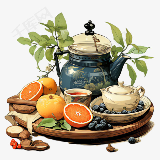 茶品水果元素立体免抠图案