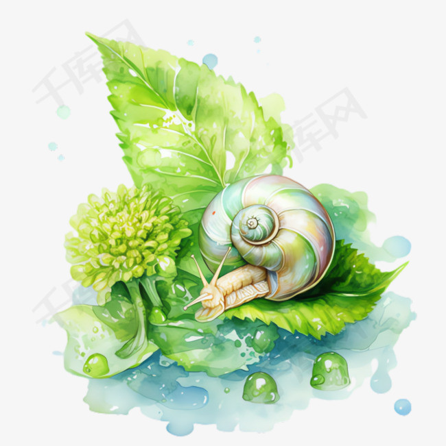 绿叶蜗牛元素立体免抠图案