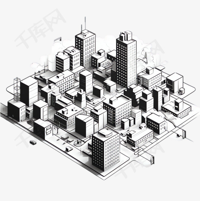 城市楼房元素立体免抠图案