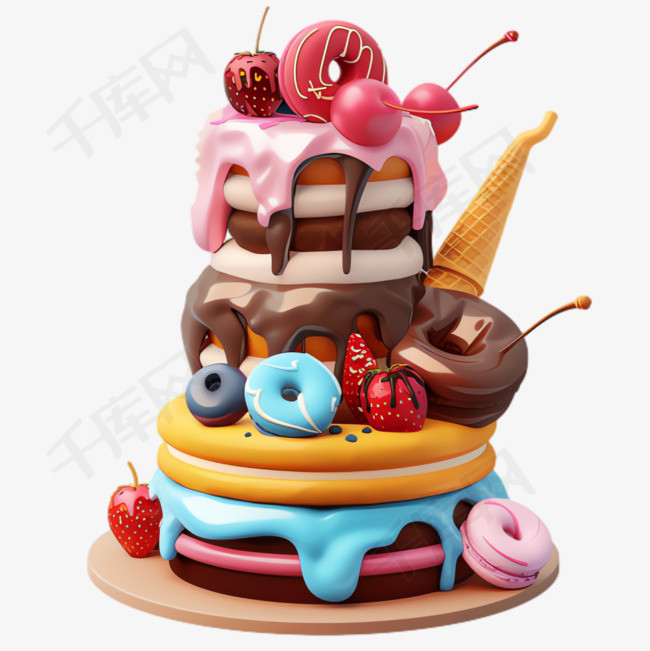 甜甜圈蛋糕元素立体免抠图案