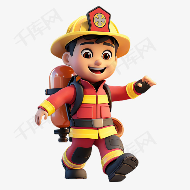 消防员救援元素立体免抠图案