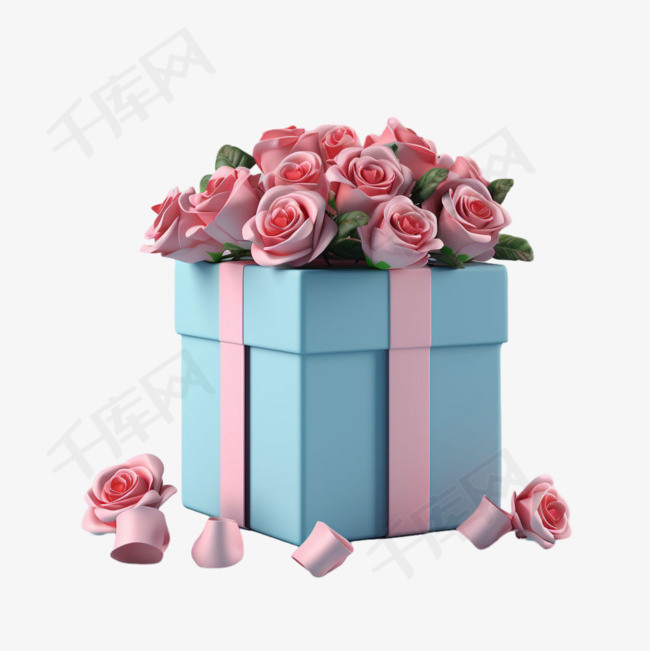 玫瑰礼盒元素立体免抠图案