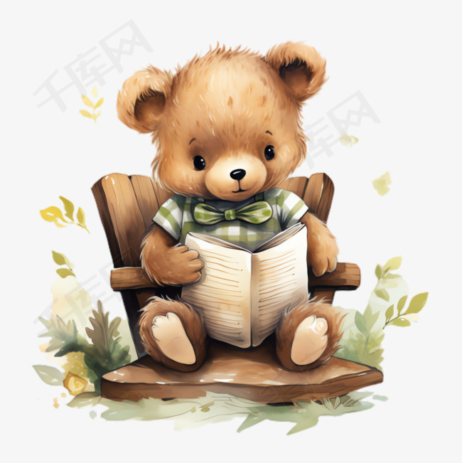 小熊阅读元素立体免抠图案