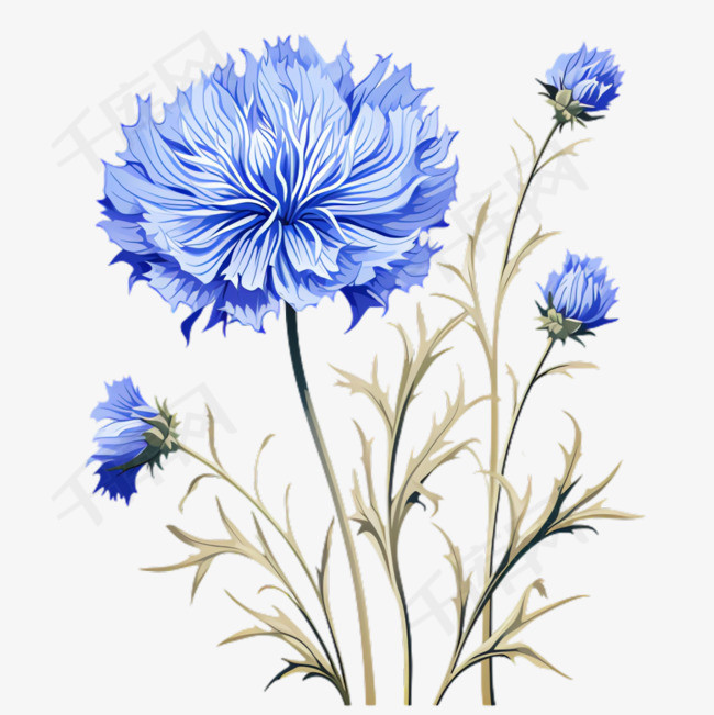 蓝色鲜花元素立体免抠图案