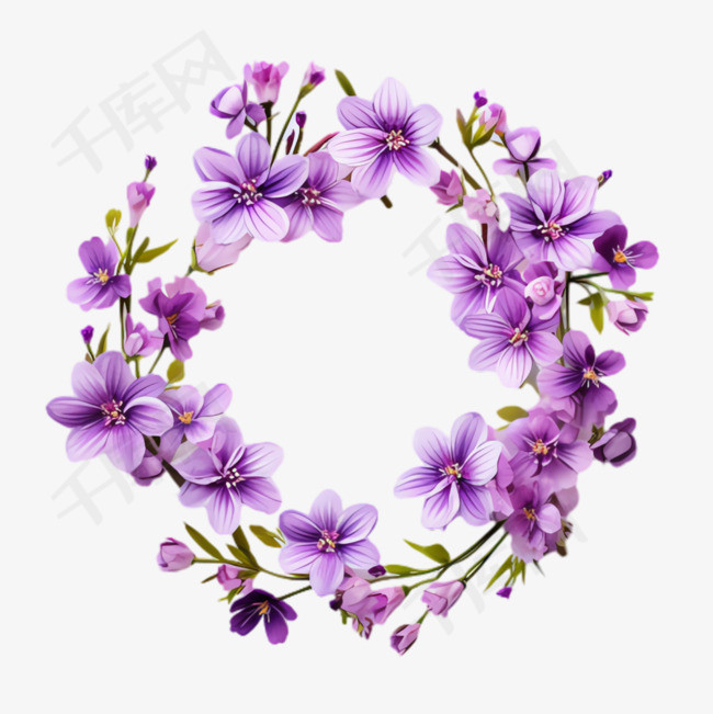 紫色花环元素立体免抠图案