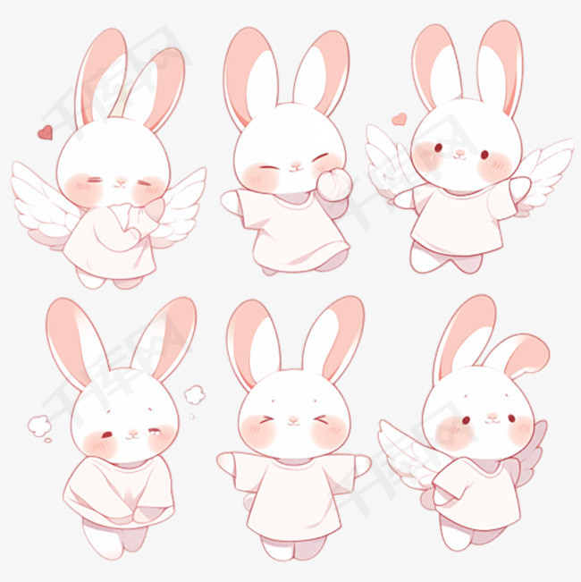 可爱卡通萌宠粉色天使小兔子表情