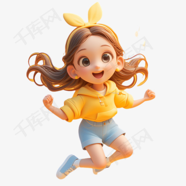 奔跑跳跃活力女孩3D人物免抠素材