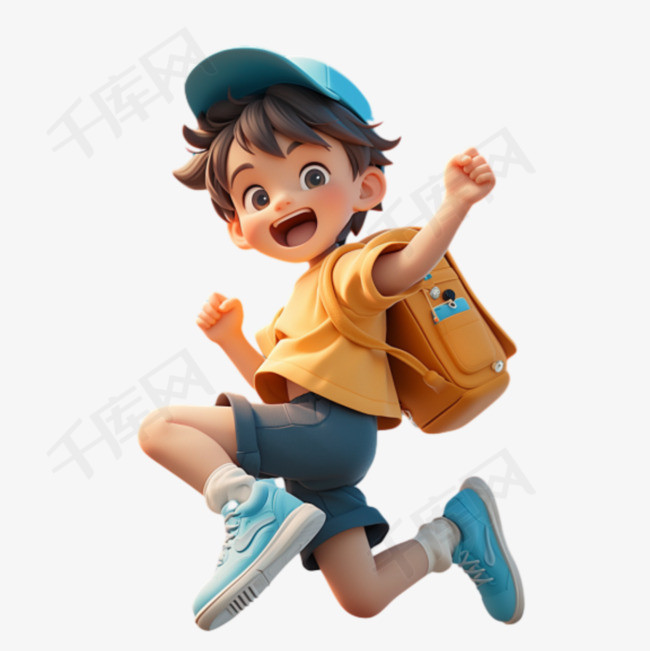 开学季跳跃活力男孩3D人物PNG素材
