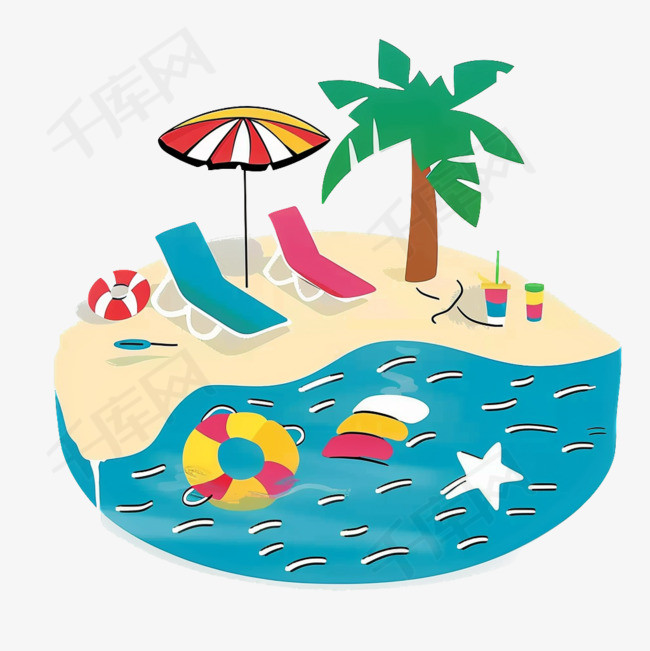 夏日主题素材沙滩椰子树卡通
