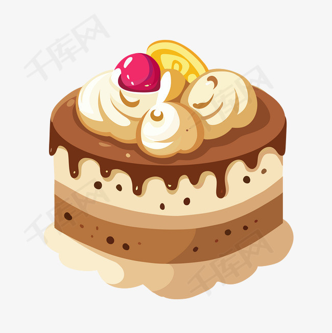 卡通扁平手绘巧克力奶油蛋糕甜品
