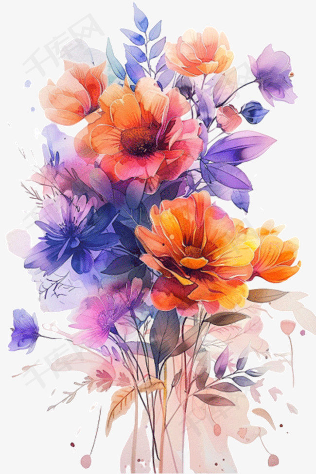 花朵水彩免抠插画手绘元素