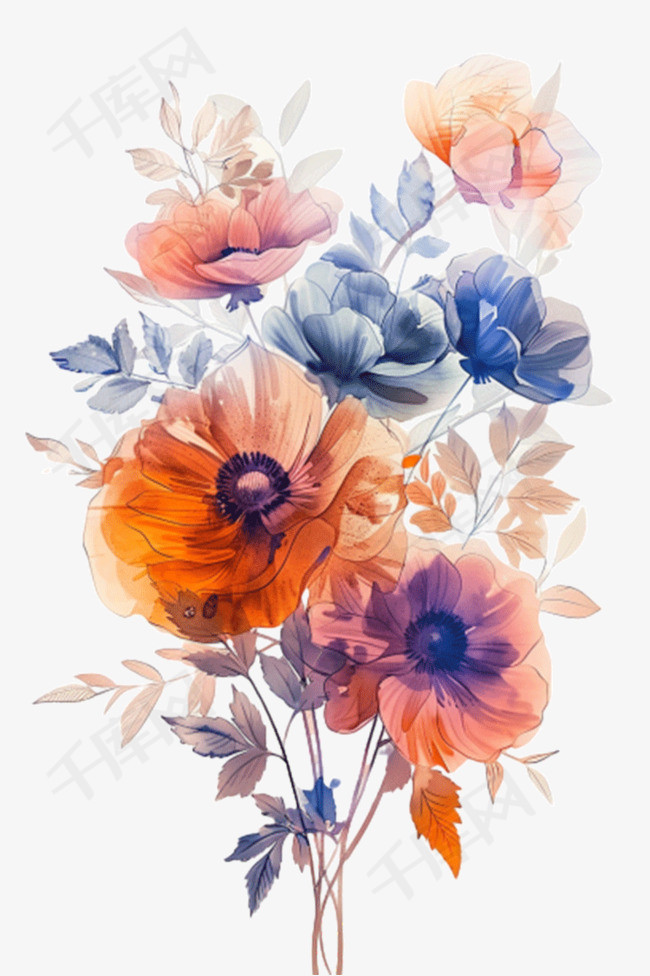 水彩插画手绘花朵免抠元素