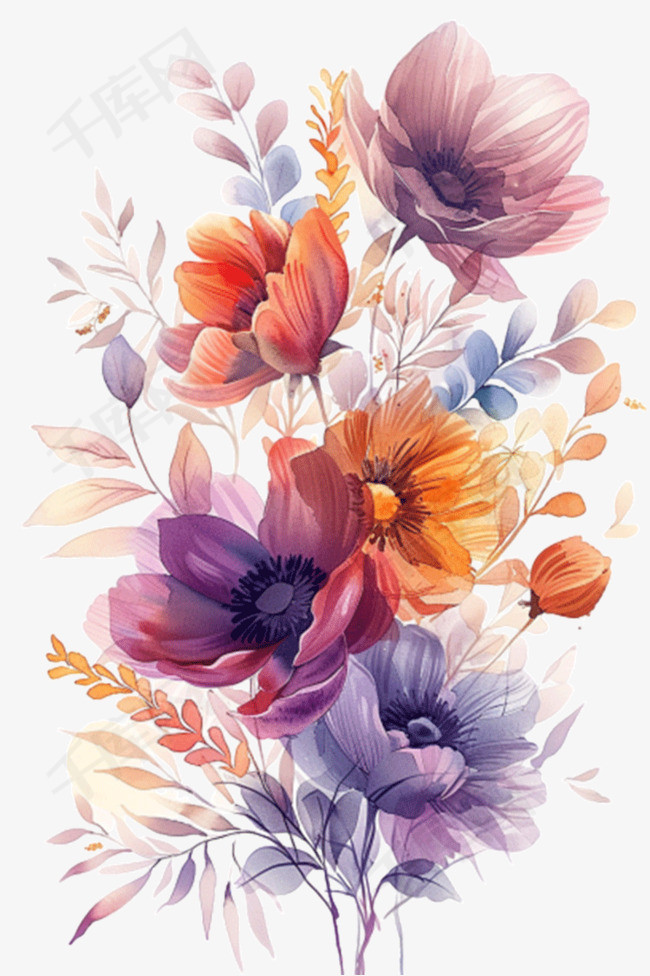 水彩花朵插画手绘免抠元素