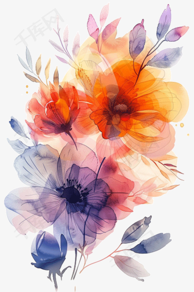花朵插画手绘水彩免抠元素