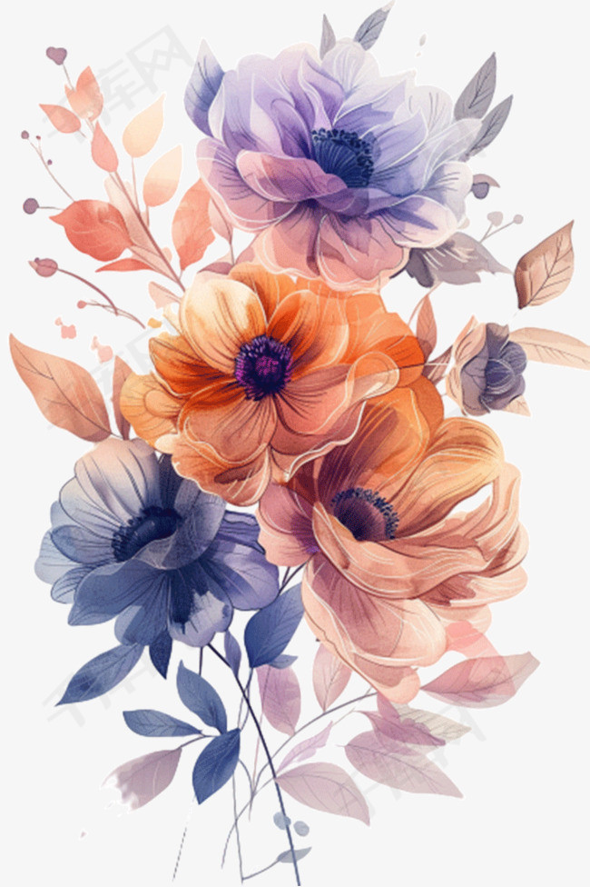 花朵水彩手绘免抠元素插画