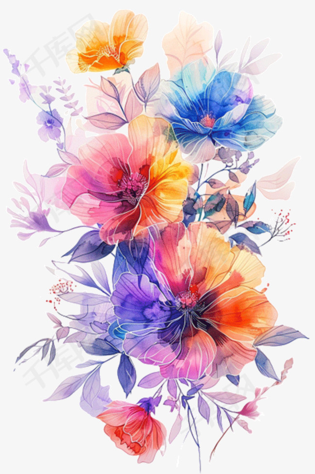 花朵插画手绘免抠水彩元素