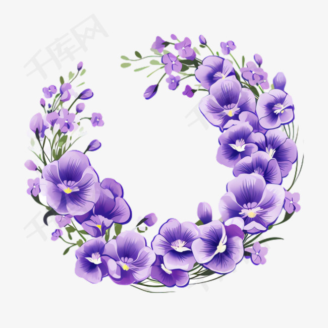 紫罗兰花环元素立体免抠图案