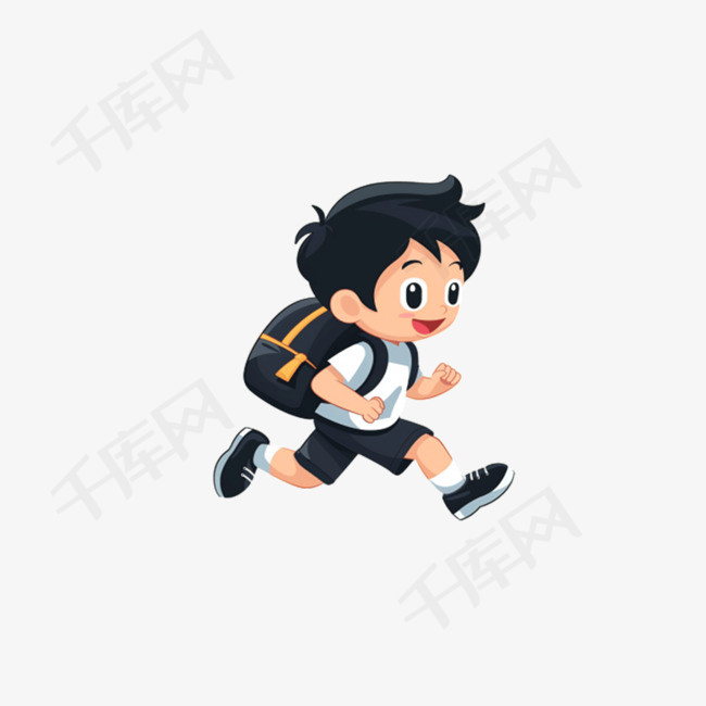 可爱男孩书包奔跑手绘元素卡通