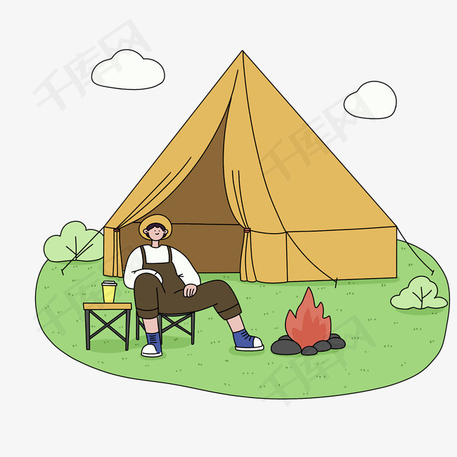 扁平野外露营野餐人物图片