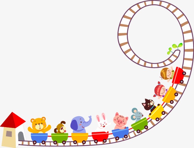 卡通可爱动物过山车png素材-90设计