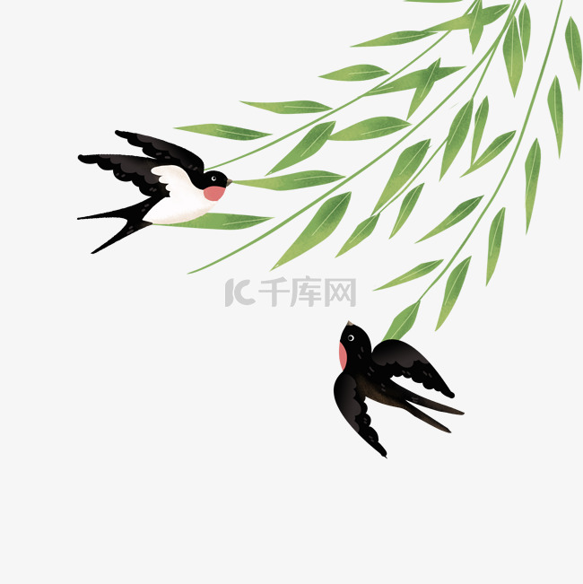 春天水彩手绘柳树燕子图片