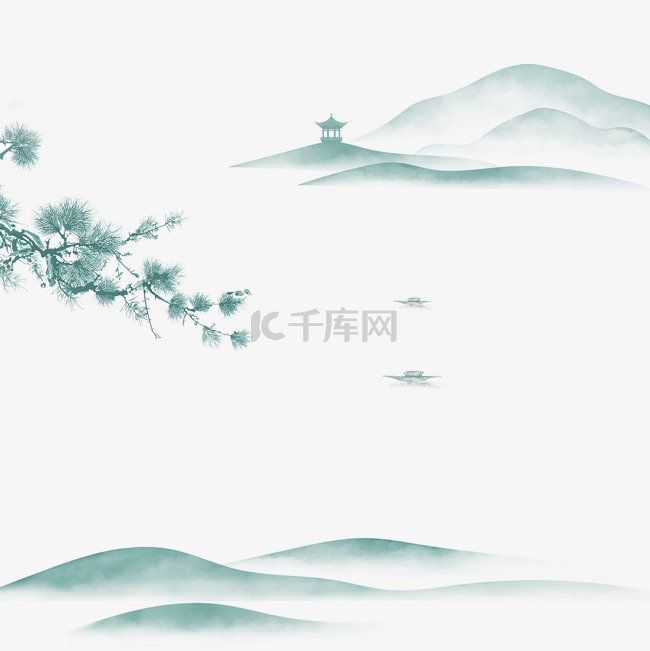 清明清冷感装饰清明清明节山水松