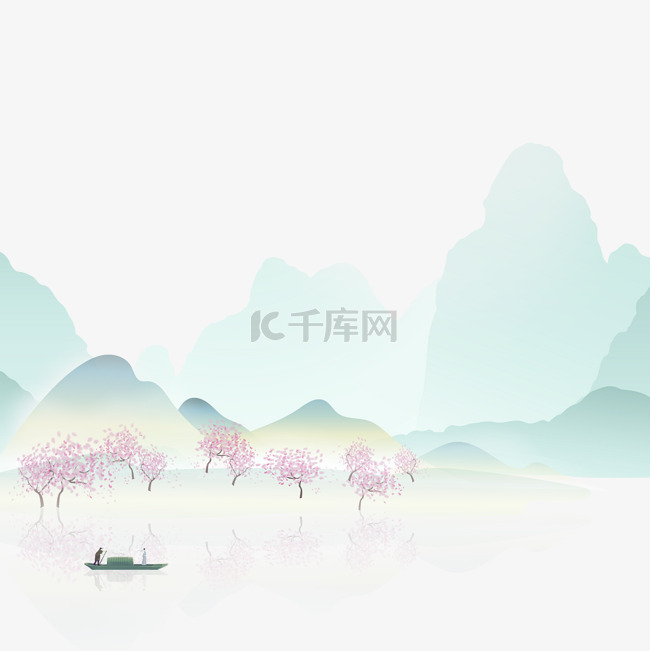 春天春季春分山水桃花中国风清明