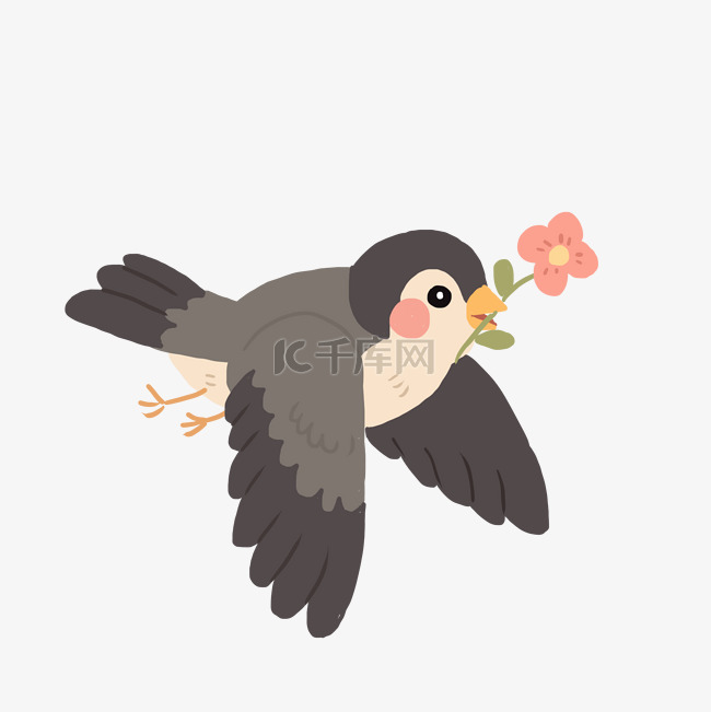 春季动物小鸟叼着花免抠元素