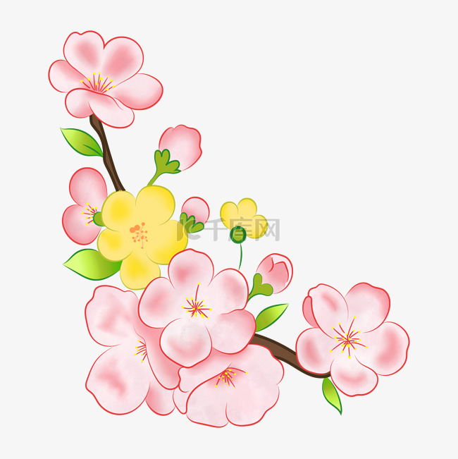 卡通手绘春天桃花设计