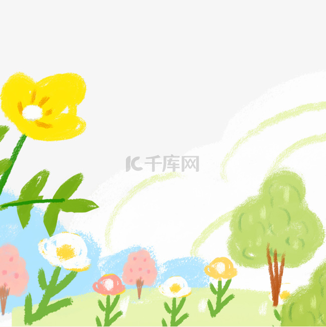 春季主题模板涂鸦卡通手绘白云树