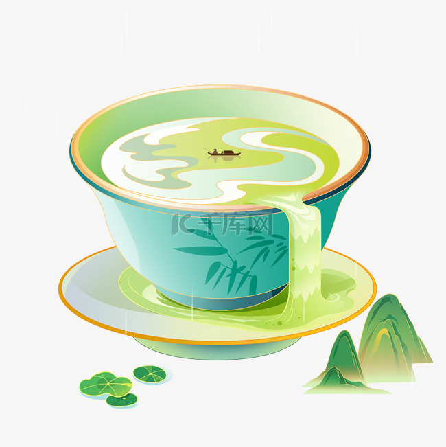 谷雨清明茶叶茶水茶杯国潮风免抠
