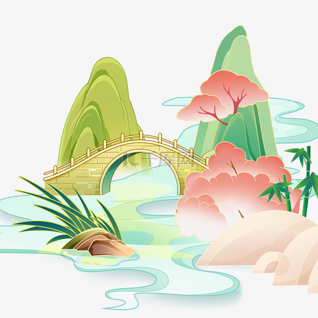 谷雨谷雨节气清明清明节气国潮山