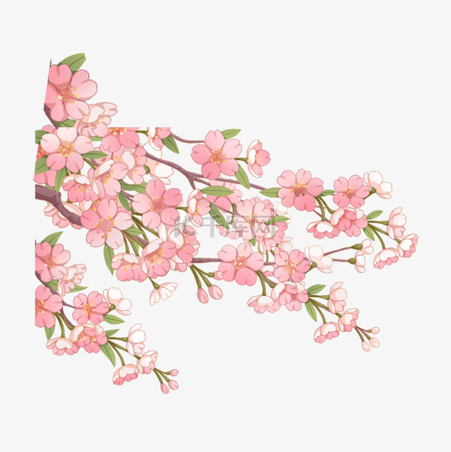 手绘卡通春季一树桃花素材