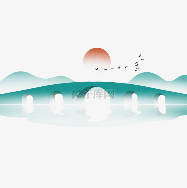 春季春天清明清冷感远山桥梁夕阳