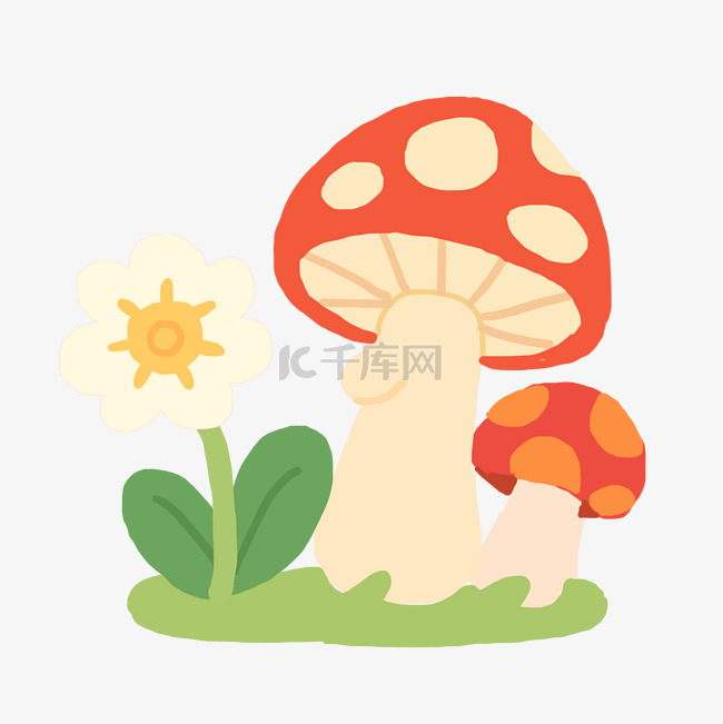 手绘卡通春天植物蘑菇免抠元素